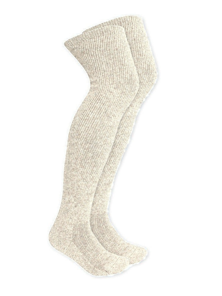 Paire de chaussettes bas-cuisse MONLAINE en laine de Mongolie, coloris Écru Naturel, blanc cassé non teint.