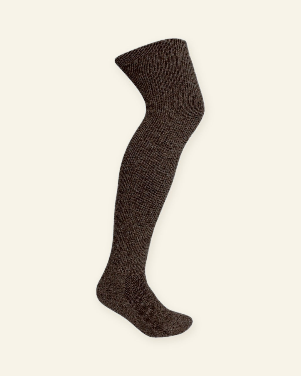 Chaussette Bas-Cuisse MONLAINE en 100% laine de Mongolie, coloris Brun Yak, brun naturel non teint