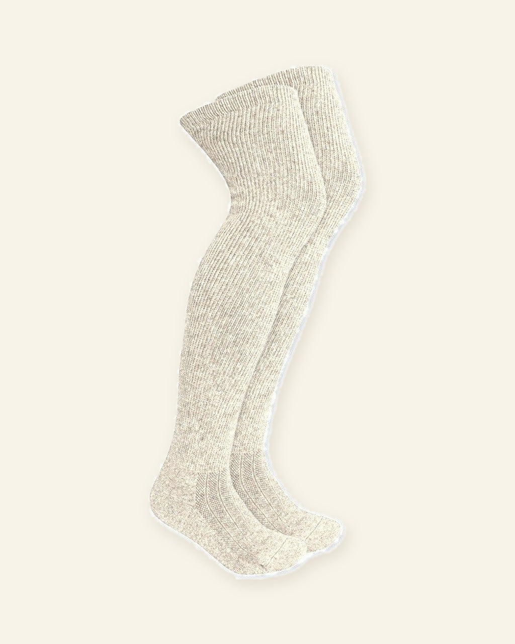 Paire de chaussettes Bas-Cuisse MONLAINE en laine de Mongolie, coloris Écru Naturel