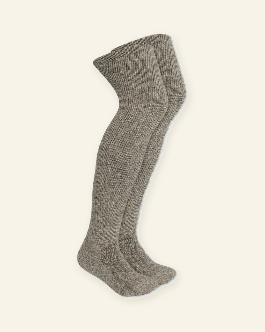 Paire de chaussettes Bas-Cuisse MONLAINE en laine de Mongolie, coloris Gris Steppe