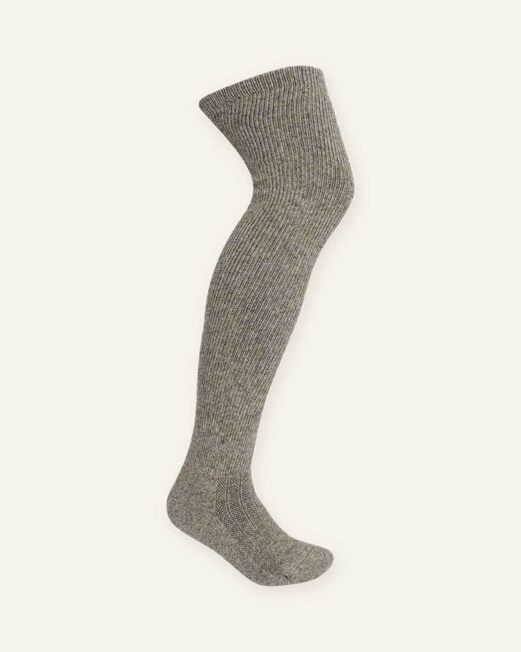 Chaussette Bas-Cuisse MONLAINE en 100% laine de Mongolie, coloris Gris Steppe, gris chiné naturel non teint