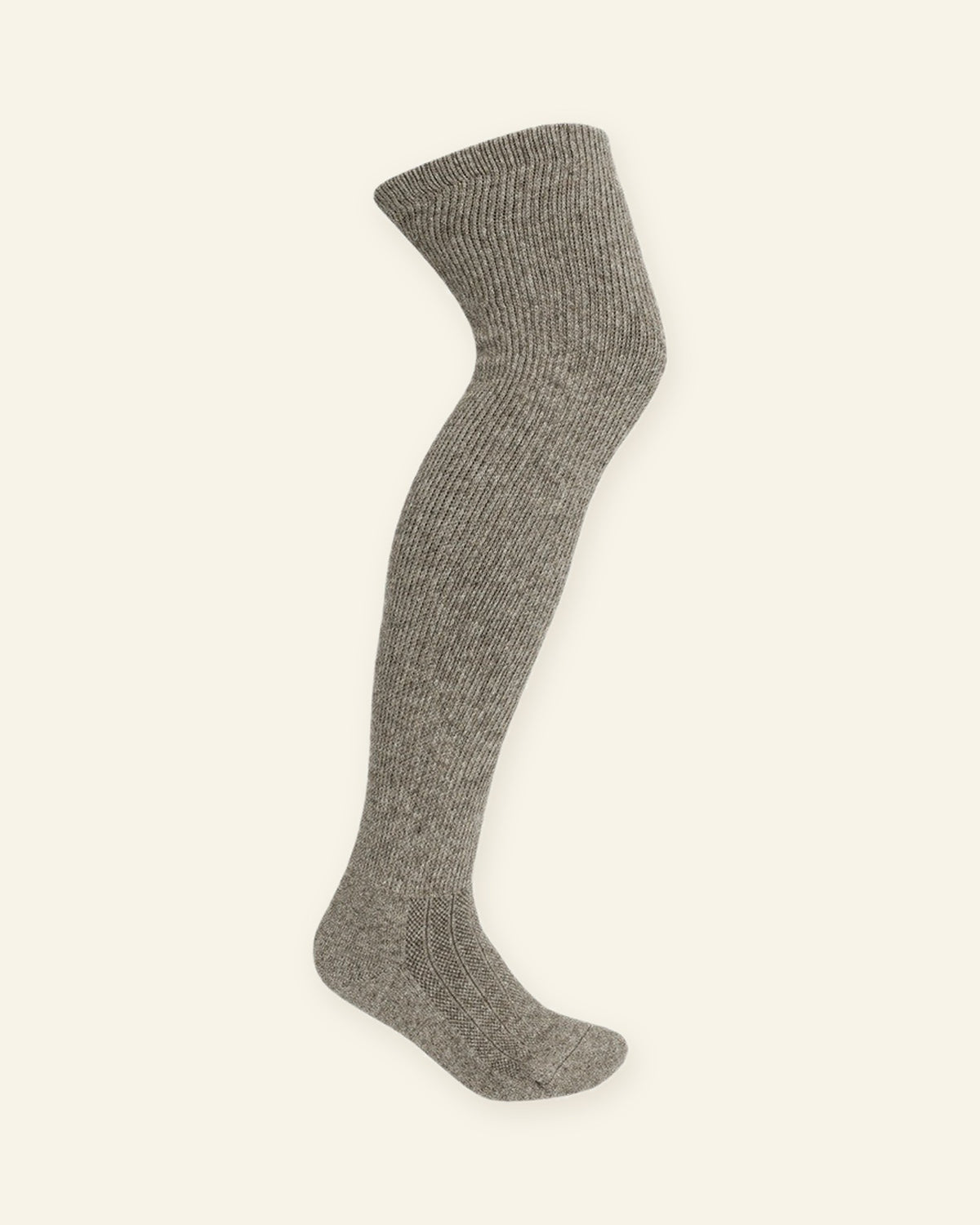 Mitjó alt MONLAINE de 100% llana de Mongòlia, color Gris Estepa, gris jaspiat natural sense tenyir